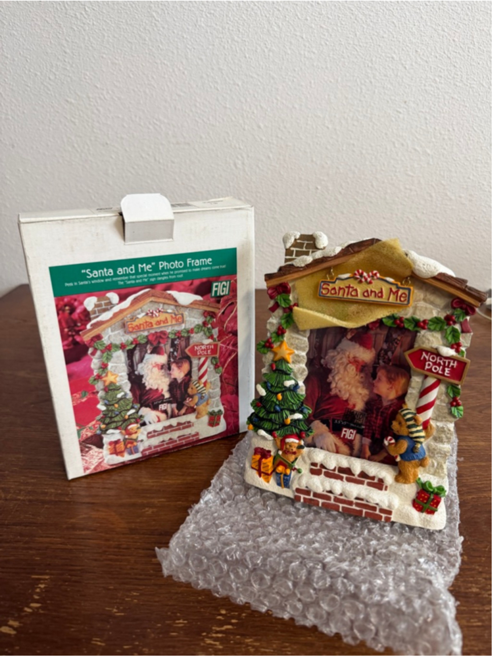 Vintage 1998 FIGI Santa And Me Christmas Photo Frame 3.5x5 Hand Painted w/ Box